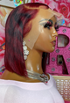 100% Human Hair 10” blunt cut burgundy with black designs ♥️🖤 Full 13x4 Frontal Wig 😍